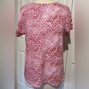 2 for $20 Chico’s T-Shirt Abstract & Stripes Red White Pink Size 1 Medium EUC